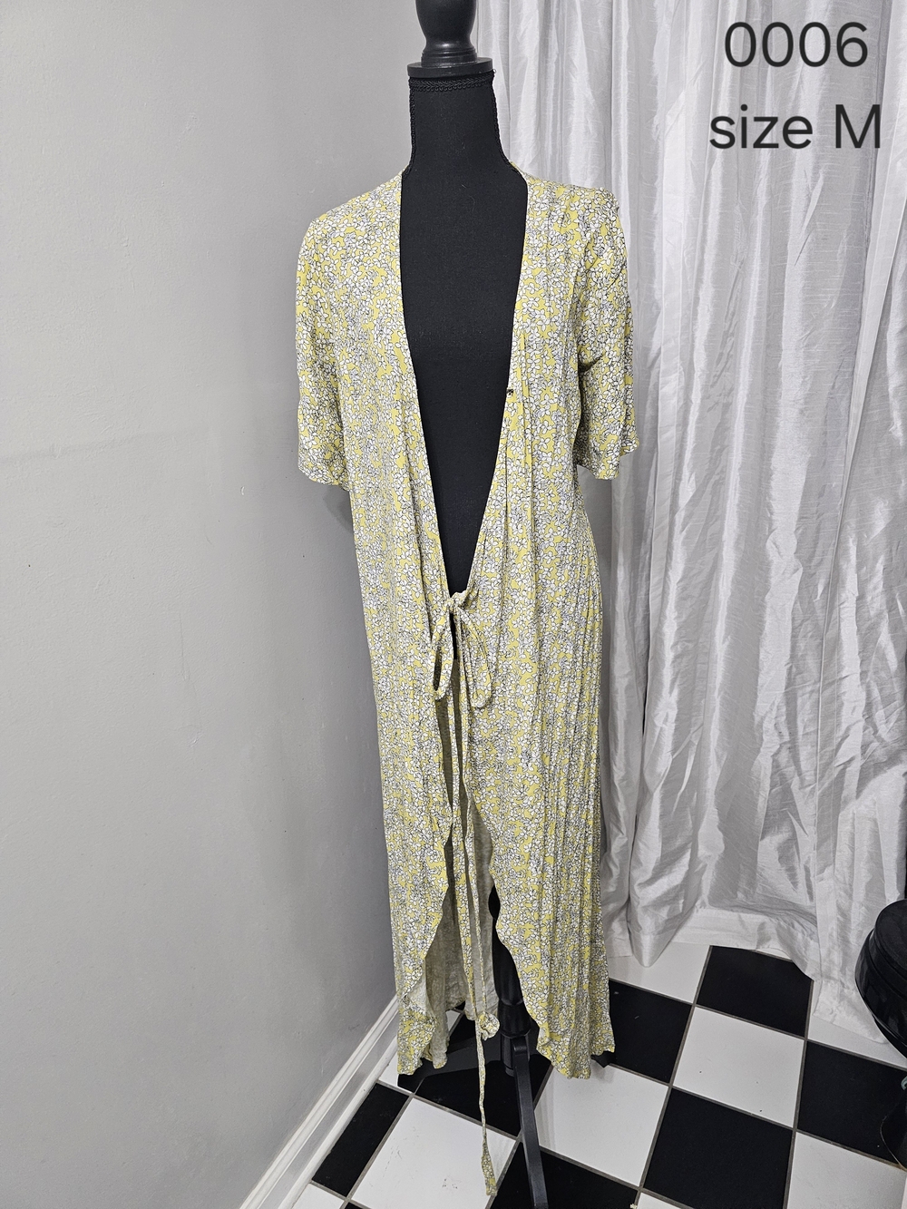 Yellow Floral Tie-Front Duster Jacket